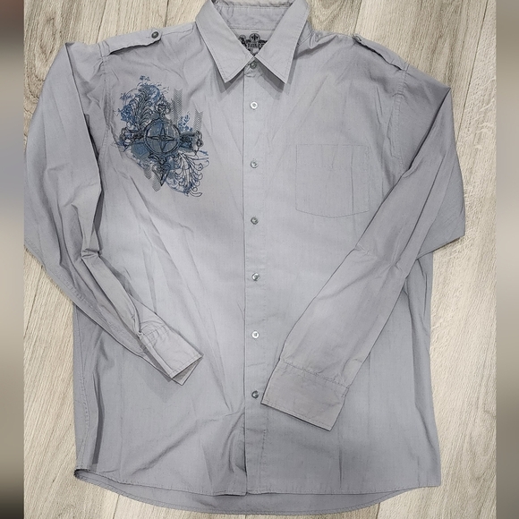 Gray Long Sleeve Shirt with Embroidered Crosses - Picture 8 of 9